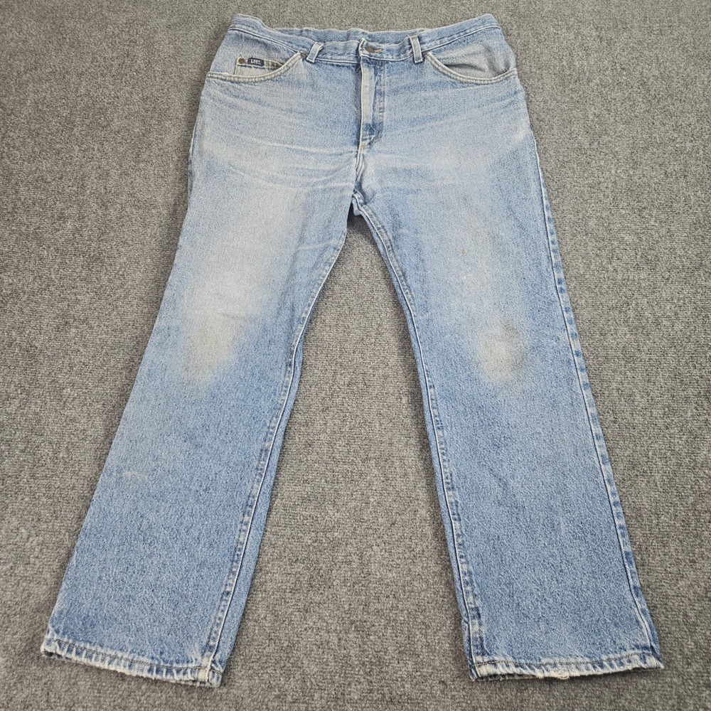 Vintage Lee Jeans 36x30 Light Wash Straight Leg 90s Distressed Faded USA Denim